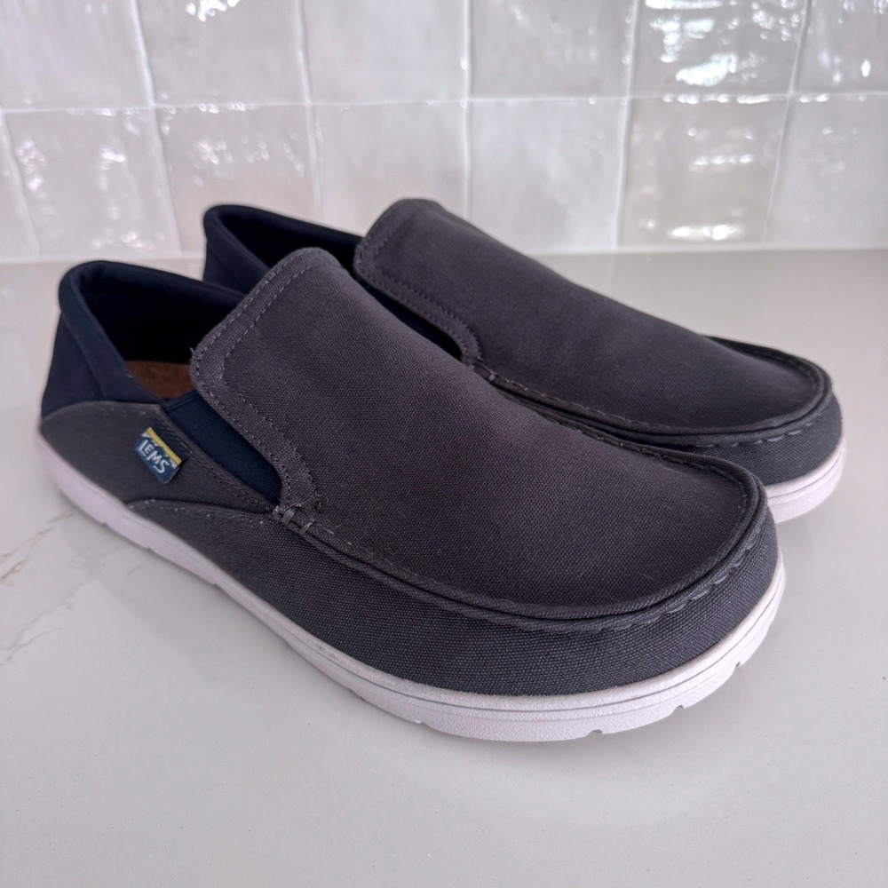 Lems Drifter Slip On Shoes Mens 12 Deep Sea Gray Blue Canvas Loafers Minimalist